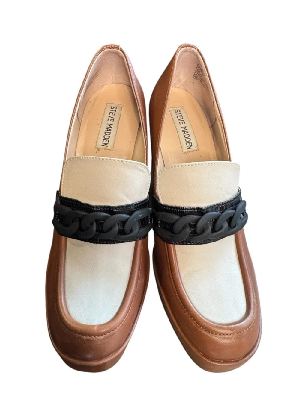 Steve Madden Rhylee Brown Black Loafer Platform Heels Shoes Women's Size 8.5 S4